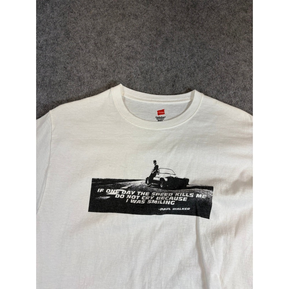 Hanes Paul Walker Quote T Shirt Mens Medium White Speed Kills Me Graphic Tee